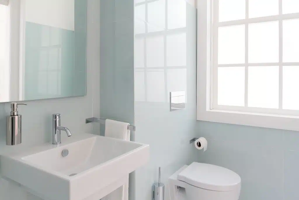 choix lavabo, lavabo d'une salle d'eau avec la cuvette des toilettes en vue