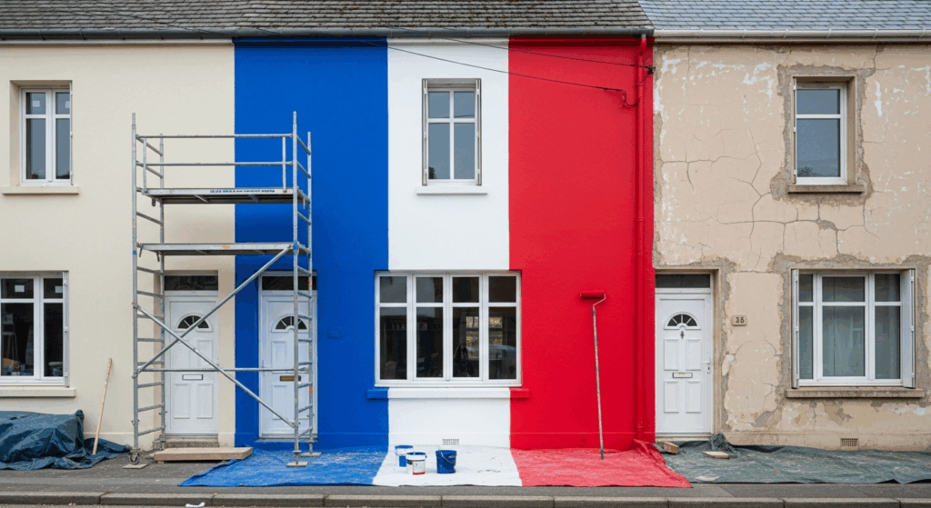 Une maison peinte aux couleurs du drapeau français
