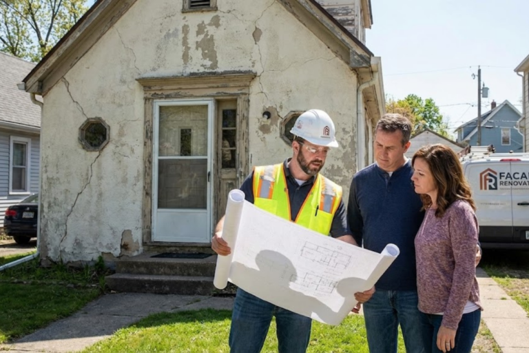 Un professionnel de la rénovation expliquant le projet de ravalement de façade