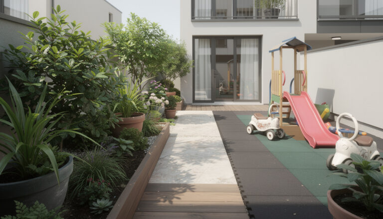 découvrez comment aménager efficacement un petit espace extérieur en intégrant un coin vert, une allée praticable et un espace dédié aux enfants, alliant fonctionnalité et esthétisme.