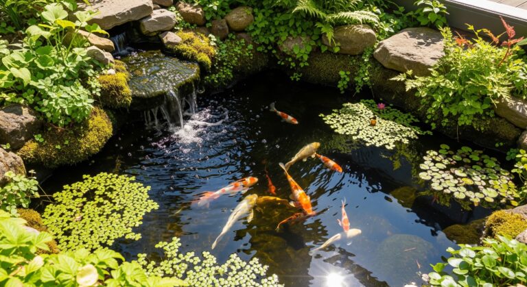 petit bassin de jardin avec des poissons
