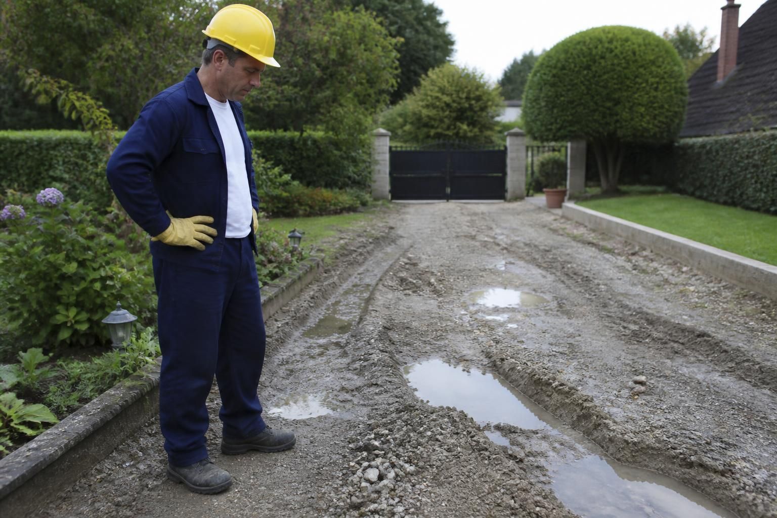 découvrez comment cette allée en gravier défoncée s'est transformée en un chemin propre et bien entretenu grâce à des solutions simples et efficaces.